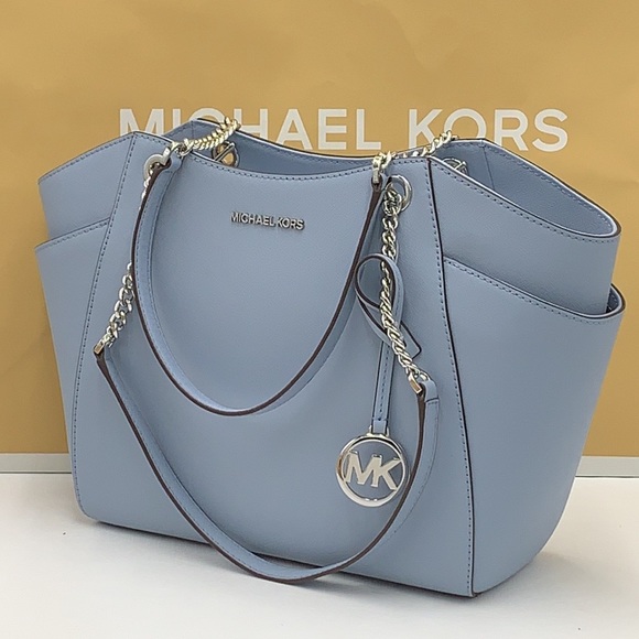 MICHAEL KORS LARGE CHAIN SHOULDER TOTE PALE BLUE COLOR - Picture 15 of 16